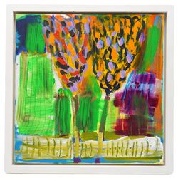 Gillian Ross Kelsey (British 1935-2025): 'Two Trees', acrylic on canvas, signed and titled verso 41cm x 41cm