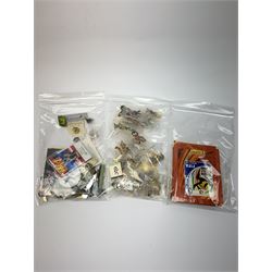 Thirty-two Robertson's Golly badges including Sportsmen, musicians, various professions etc; quantity of pin badges; Corinthian ProStars England 2002 World Cup figures, boxed; Pro Set football cards; small quantity of football programmes including Hull City etc