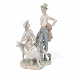Lladro figure Serenity, modelled as a shepherd and shepherdess, with printed mark beneath, H39cm 