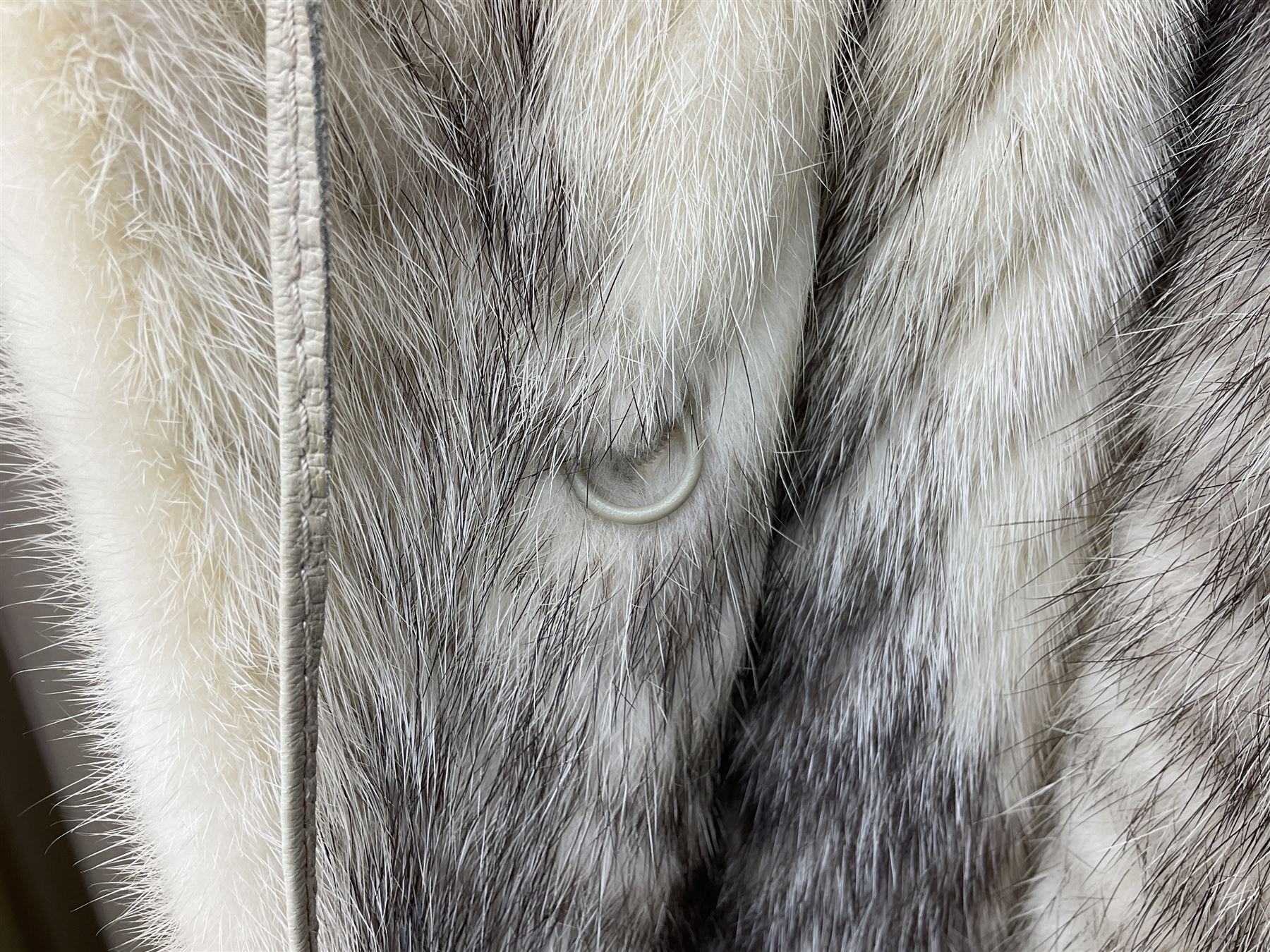 Saga mink full length fur coat, with chevron patterning to sleeves and body, with label to lined interior, approx size 12