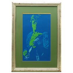 Pete (Peter) Marsh (British 1945-): John Lennon Playing Guitar, acrylic on board signed and dated '89, 44cm x 29.5cm 