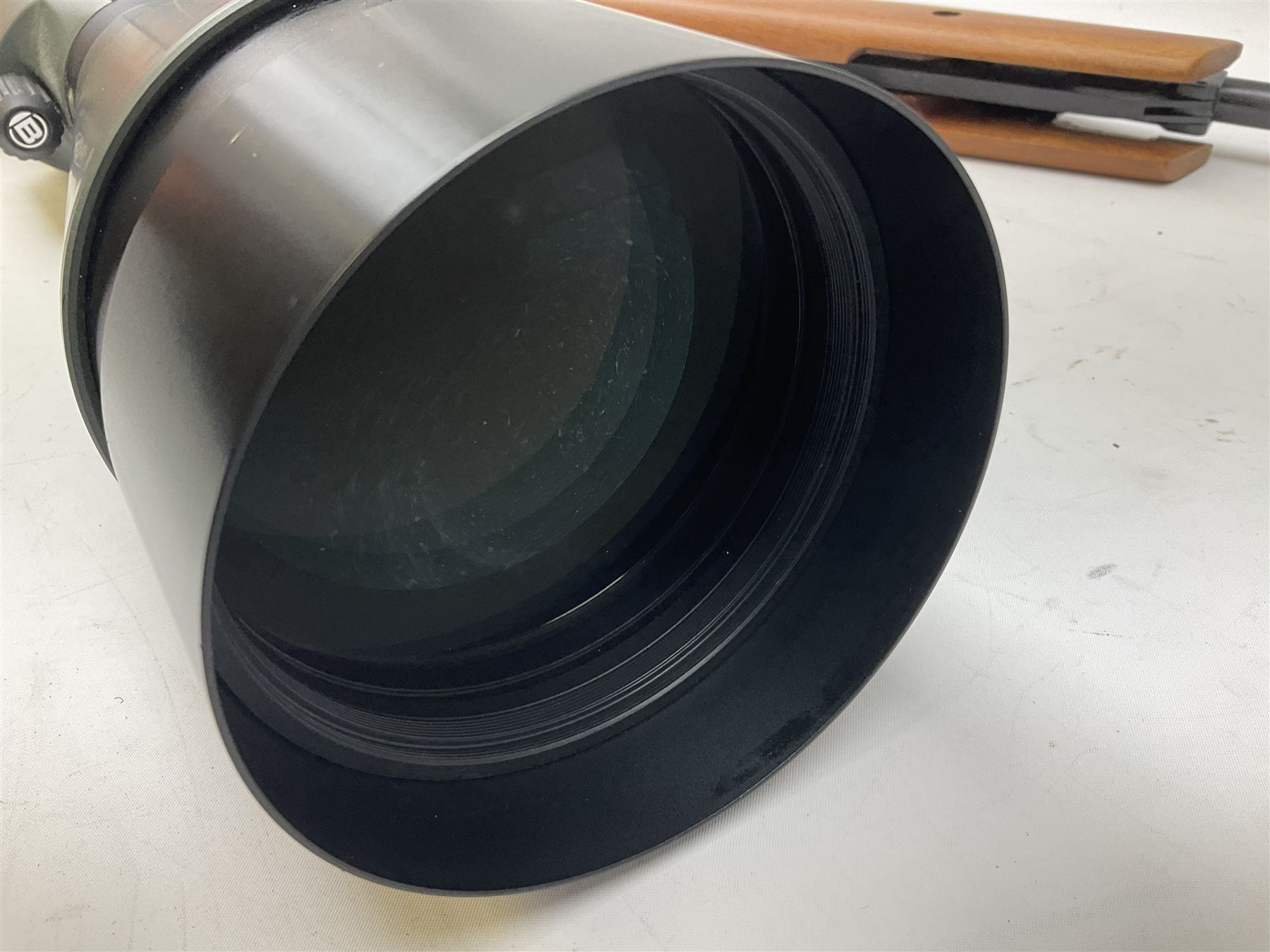 Hatsan .22 break-action air rifle retailed by Edgar brothers with 46cm barrel including fully integrated sound moderator, No.092031501; L113cm overall; in gun sleeve; together with Hawke Vantage 2-7x32 telescopic sight, Bressler Condor 24-72x100 spotting scope with carrying case and Velbon EF-61 tripod; all boxed (4)