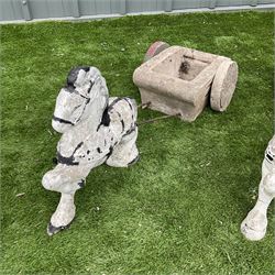 Two cast stone horse and carts - THIS LOT IS TO BE COLLECTED BY APPOINTMENT FROM DUGGLEBY STORAGE, GREAT HILL, EASTFIELD, SCARBOROUGH, YO11 3TX