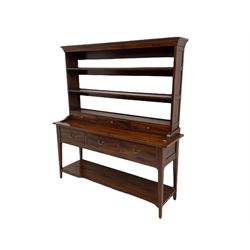 Willis Gambier - cherry wood dresser, the base fitted with three drawers and pot-board base, with three tier plate rack, fitted with small drawers