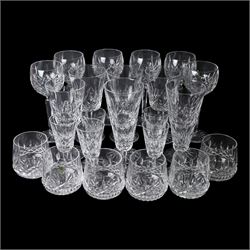 Waterford Lismore glassware for six covers, comprising hock glasses, wine glasses, tumbler...