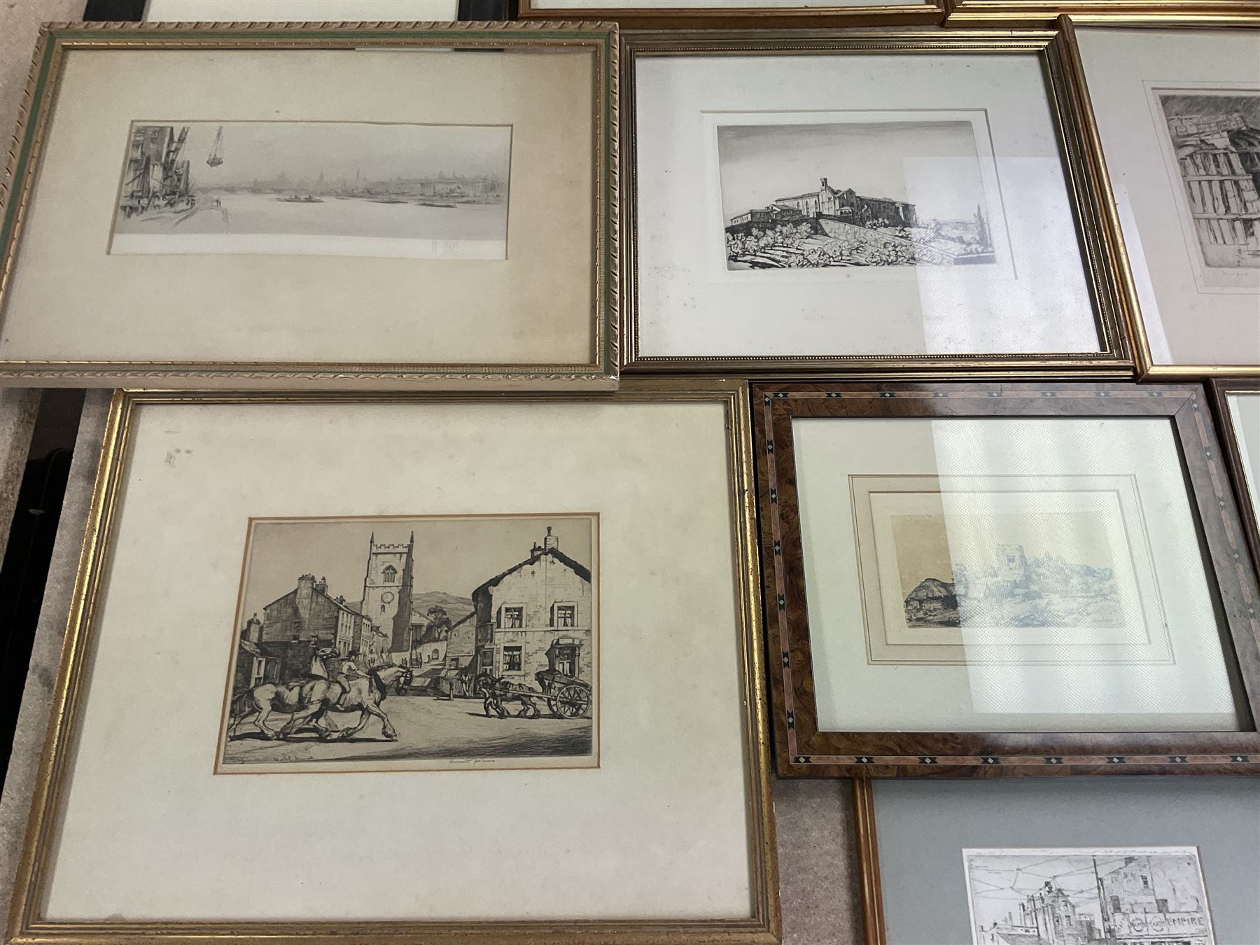 Collection of etchings, artists including Frank Short, Malcolm Osbourne, Anne Hayward (wood engravings), Leonard Russell Squirrell, Grainger Smith, Thomas Riley, Simon Bull, Douglas Ian Smart, Rembrandt (restrike), Kenneth Holmes, William Walcot, Henry Rushbury, etc (16)