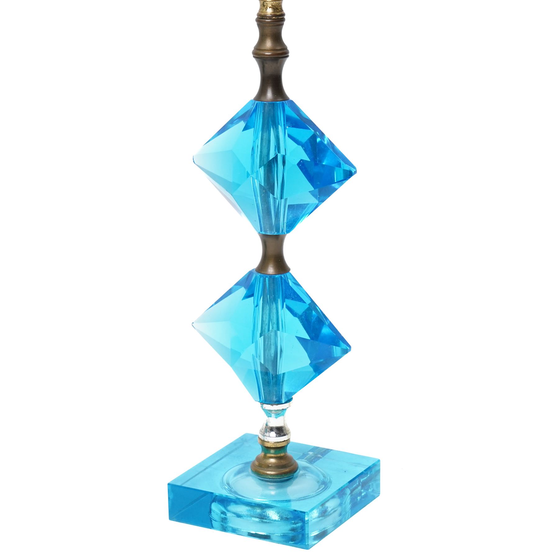 Mid 20th century table lamp formed as three graduated turquoise cut glass diamond shape sections on a rectangular base H46cm excluding fitting and a similar smaller lamp (2)