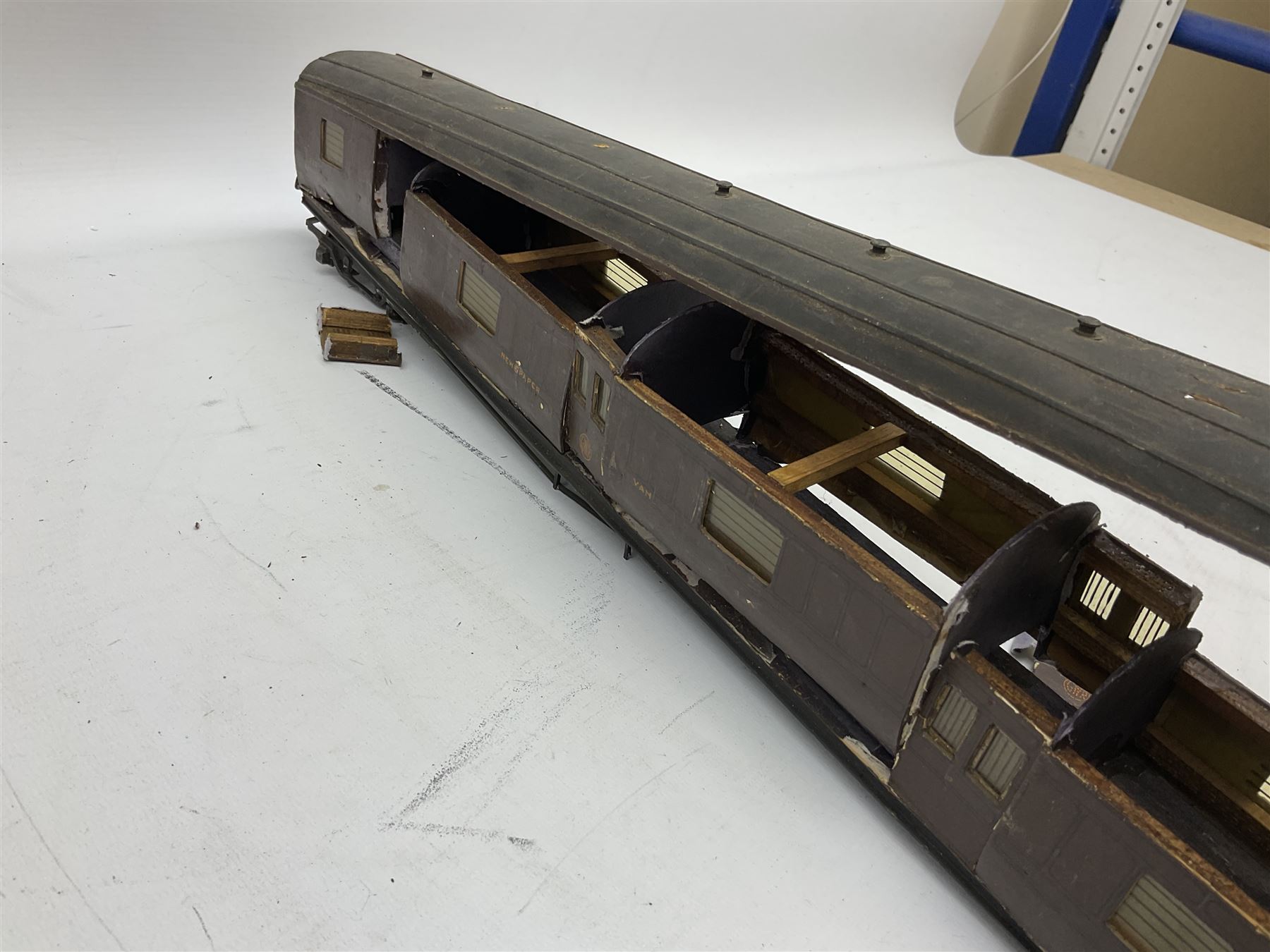 '0' gauge - eight early 20th century scratch-built coaches with GWR livery including three restaurant cars, newspaper van, luggage/guards van etc