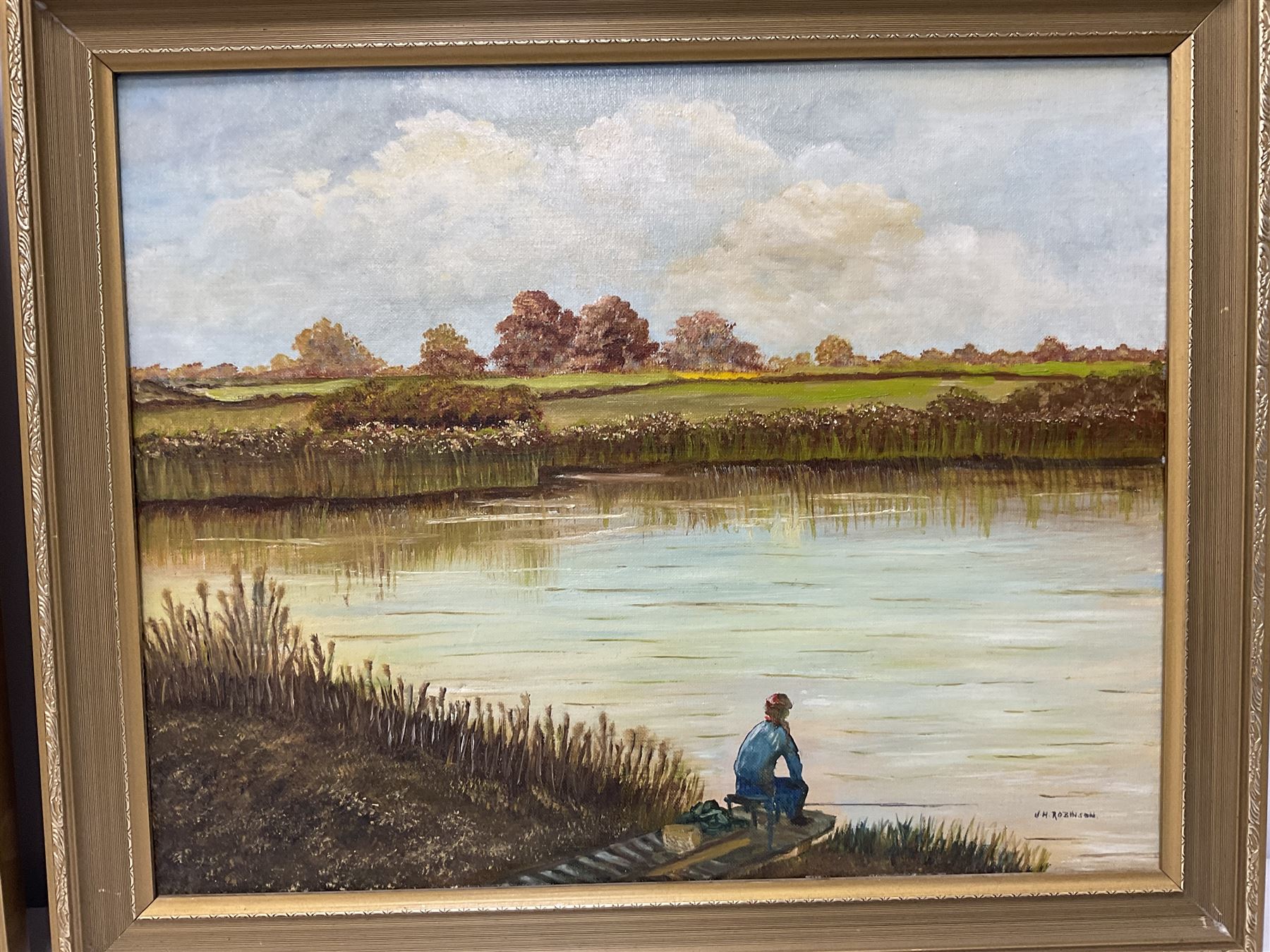 J H Robinson (British 20th century): Canal and Lake Landscape, pair oils on board, signed and dated 1982 (2)