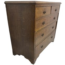 George III oak chest, rectangular top with moulded edge, fitted with two short over three long drawers, on bracket feet