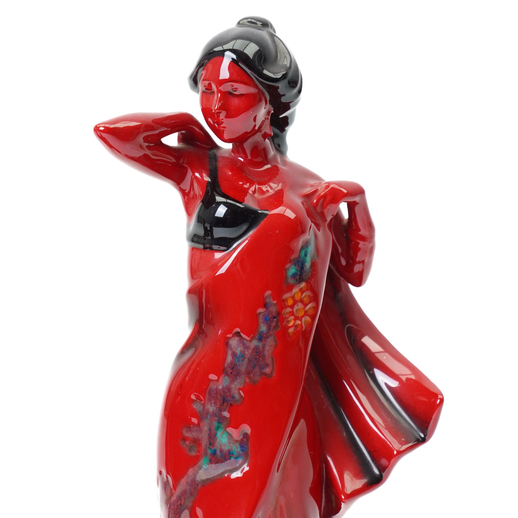 Three Royal Doulton flambe figures  'Wizard' HN3121,  'Eastern Grace' HN3683 limited edition 902/2500 and 'Genie' HN2999 (3)