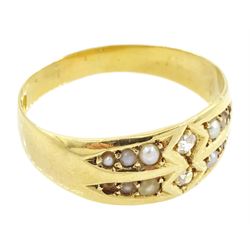 Victorian 18ct gold old cut diamond and split pearl ring, Birmingham 1890