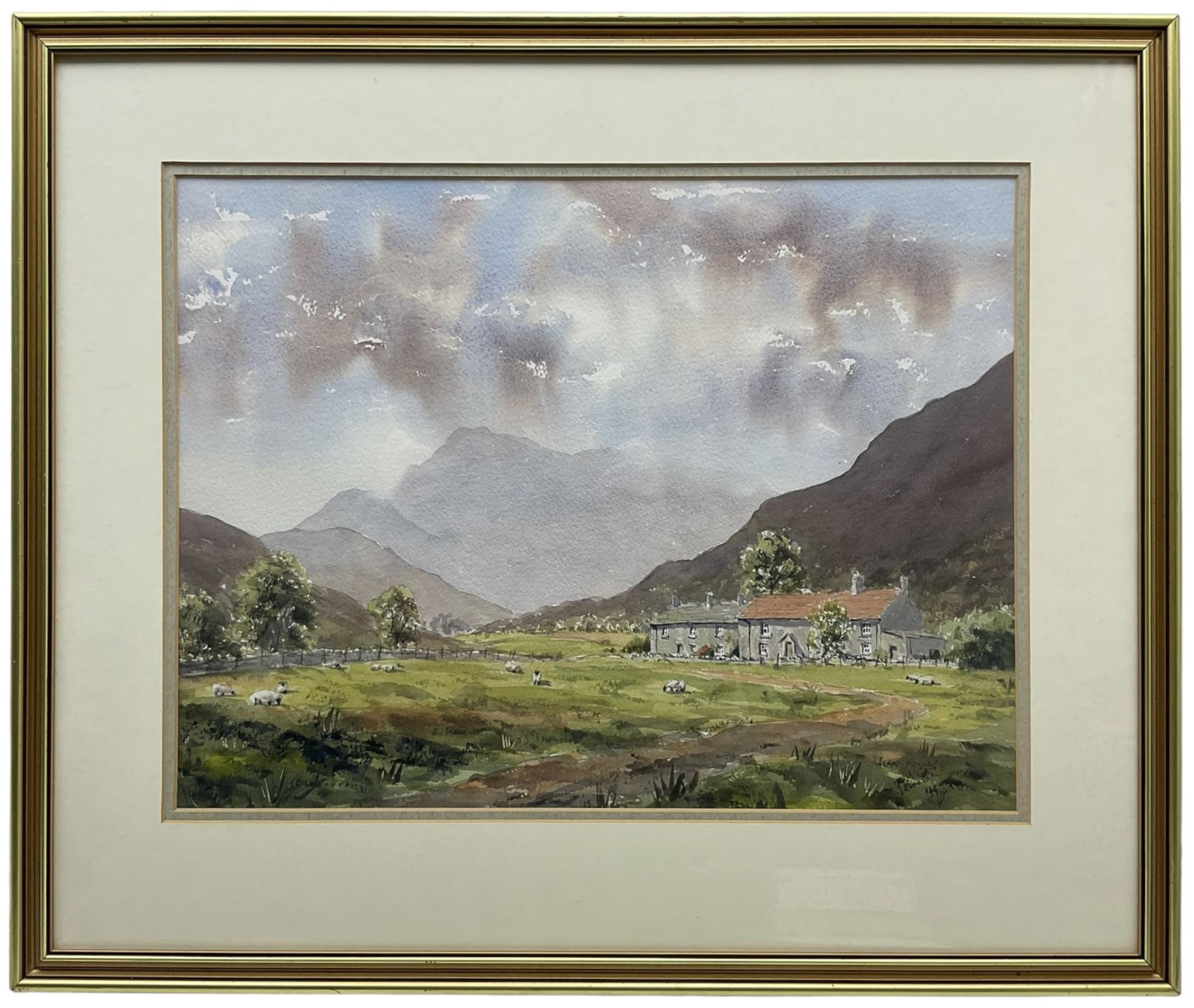 John Urwin (British 1939-): 'Durham from the Elvet', watercolour signed, dated '92 and titled verso 34cm x 49cm, together with Alan Paynes (Yorkshire Contemporary): 'Lakeland Farm - Near Ennerdale',  watercolour signed, titled verso 35cm x 47cm (2) 