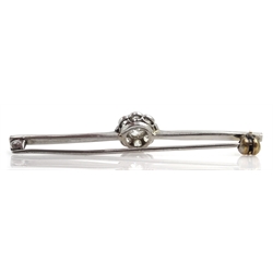  Early 20th century old cut diamond flower cluster, white gold bar brooch  
