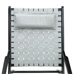 Kendari - Mid 20th century style armchair, grey woven leather seat and back, raised on an ebonised teak wood frame