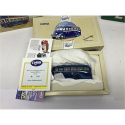 Corgi - twenty eight modern die-cast model coaches, buses and wagons to include Corgi Classics 35305, 96991, 97002, two 97108, 97208, 97267, 97335, 97871 and 98162; limited edition sets D949/26, 97107 and 97185; The Yorkshire Rider Series 91700, 91853, 91858 and 91862; all but one in original boxes or perspex display cases, most with certificates (27)