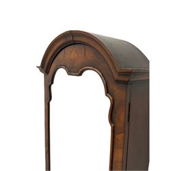 Small early 20th century Queen Anne style bookcase on bureau secretaire, the moulded arched pediment over mirrored door in shaped frame, the bureau fitted with fall front enclosing curved fitted interior, cushion moulded drawer over single drawer, on scroll and shell carved cabriole supports