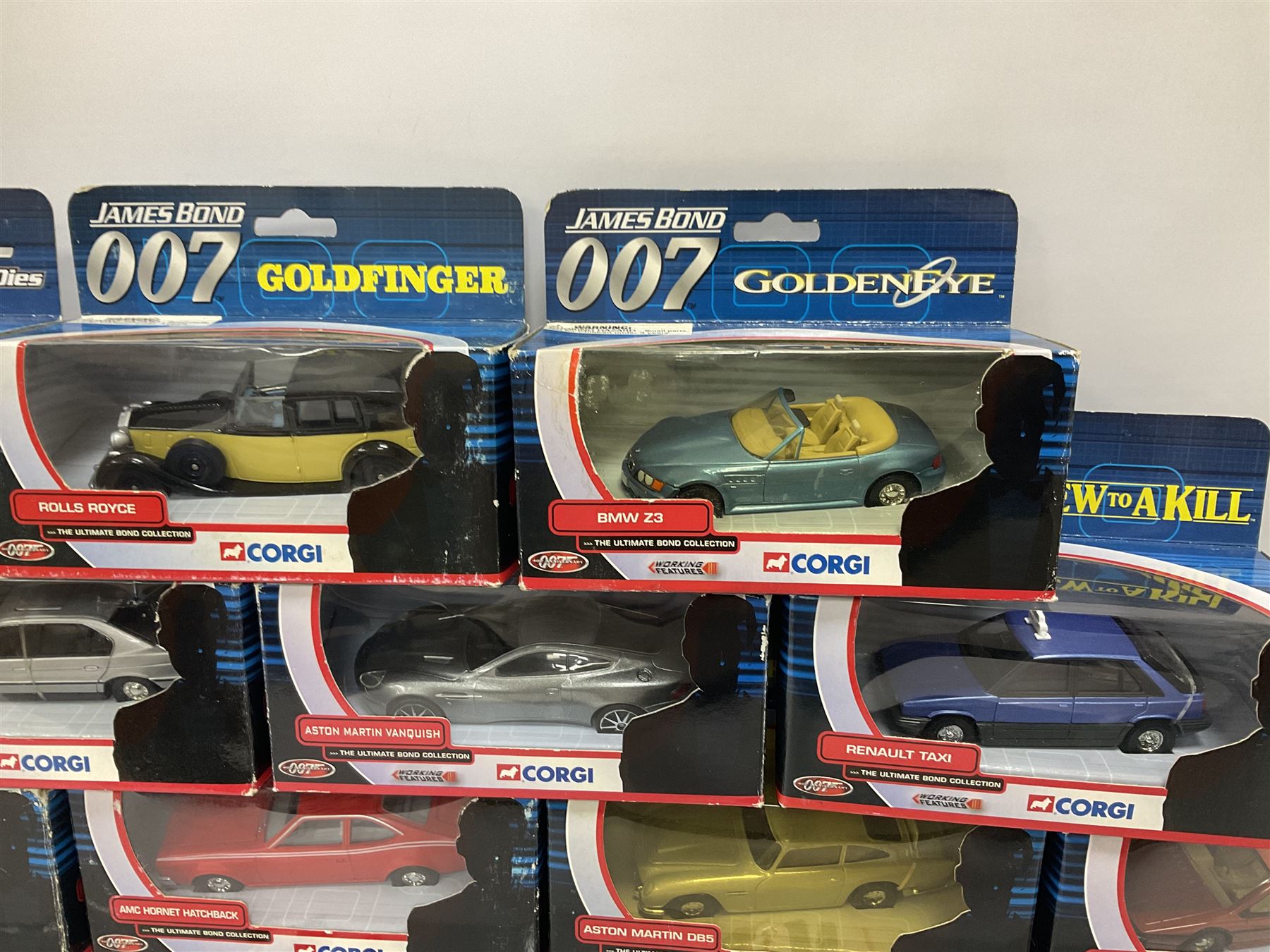 Corgi - The Ultimate Bond Collection - sixteen die-cast model vehicles from Goldfinger, Thunderball, Moonraker, Live and Let Die, A View to a Kill, For Your Eyes Only, Octopussy etc; all in window boxes (16)