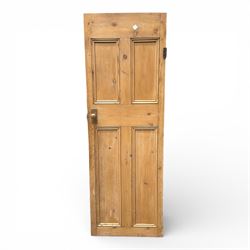 Three reclaimed pine doors with brass handles 