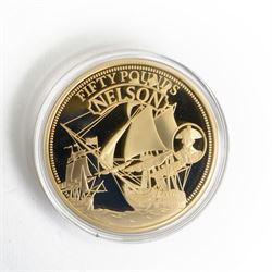 King Charles III Tristan da Cunha 2023 'Lord Nelson Tribute' gold proof fifty pounds coin, cased and boxed with certificate