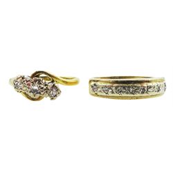 18ct gold three stone diamond crossover ring a 9ct gold diamond chip ring, both hallmarked