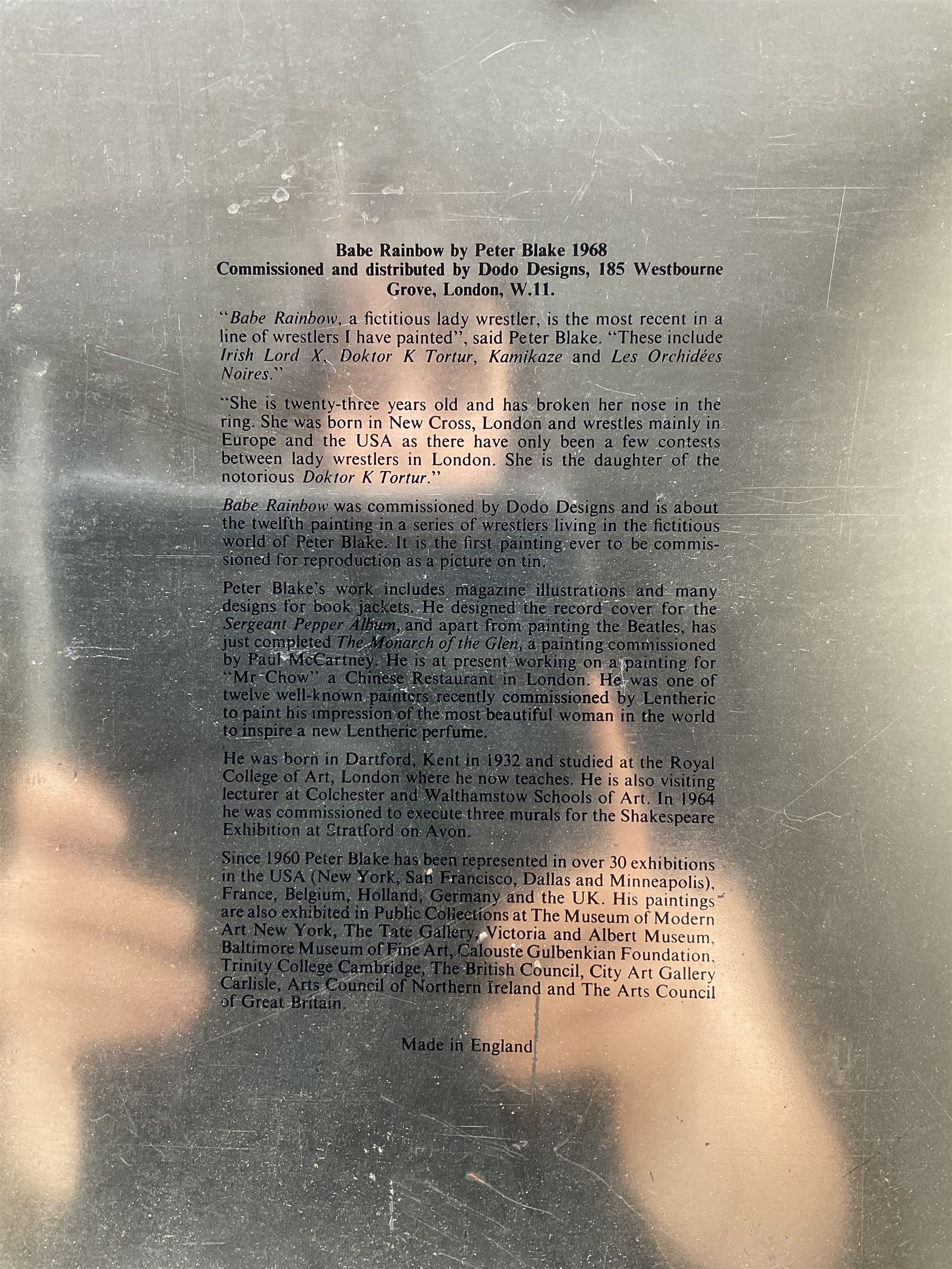 Sir Peter Blake RA (British 1932-): 'Babe Rainbow', screenprint in colours on tinplate pub. 1968, 66cm x 44cm 