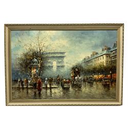 Johnny Gaston (British 1955-): Parisian Street Scene, oil on canvas signed 59cm x 90cm