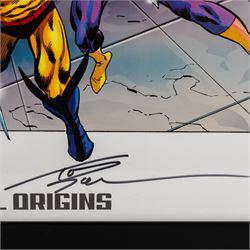 Two large limited edition Marvel lithographic prints by Dynamic Forces, comprising Marvel Origins Anniversary, limited edition no. 111/1961 and The Avengers vs. X-Men, limited edition no. 170/1963, both signed by Tom Grindberg and Tom Smith, with certificates of authenticity, largest H43cm, W86cm
