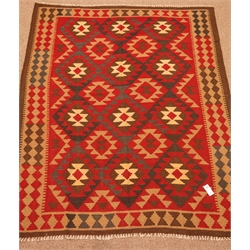  Maimana Kelim brown ground rug, geometric pattern field, 159cm  195cm  