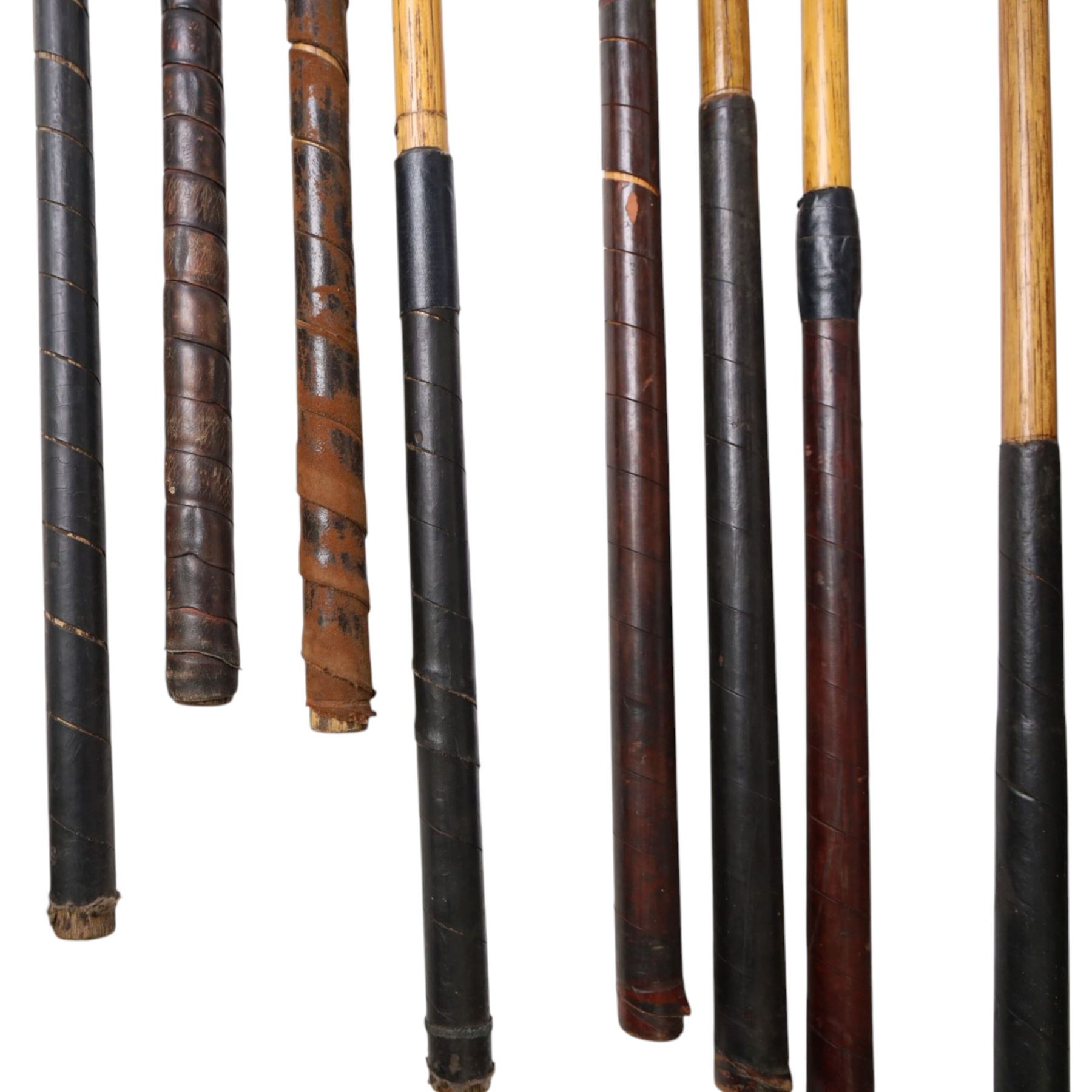 Set of eight Hickory golf clubs with a canvas golf bag