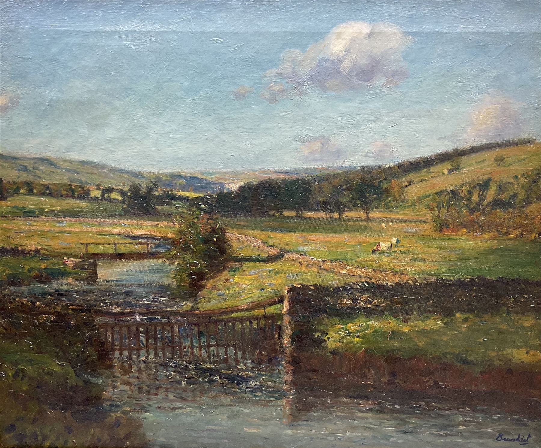 Reginald Grange Brundrit RA ROI (British 1883-1960): Yorkshire Dales Stream, oil on canvas signed 49cm x 59cm
