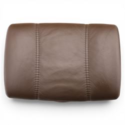 Ekornes - Stressless small brown leather recliner swiveling armchair and stool, brown leather recline with stitching, together with a matching stool, on a round base