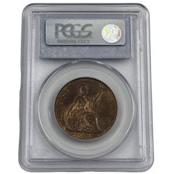 King George VI 1951 one penny coin, encapsulated and graded by PCGS 'MS64BN'