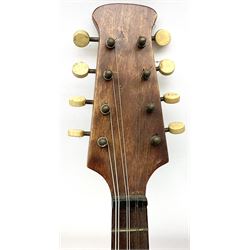 Melody-Uke four-string ukelele banjo, makers plaque to head stock L59cm; and Italian eight-string lute-back mandolin with mahogany stained segmented maple back and spruce top L59cm (2)