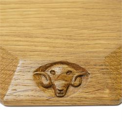 Ramman - oak teapot or plant stand, of octagonal form with chamfered edge, with carved ram head signature, by Terry Harrington of Leyburn