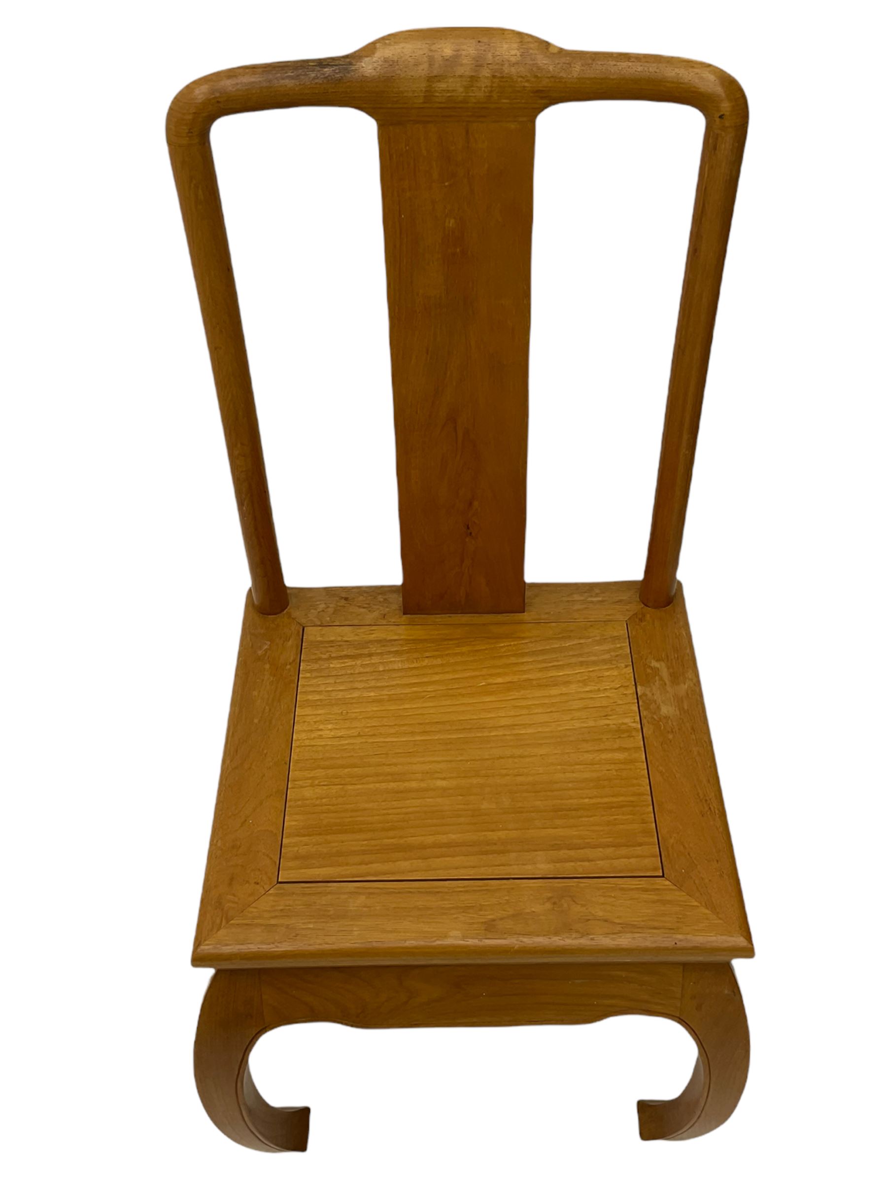 Oriental hardwood rectangular dining table, and six high back dining chairs with solid seats