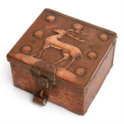John Pearson  (British, 1859-1930) for Newlyn - Arts & Crafts copper box with central Hart...