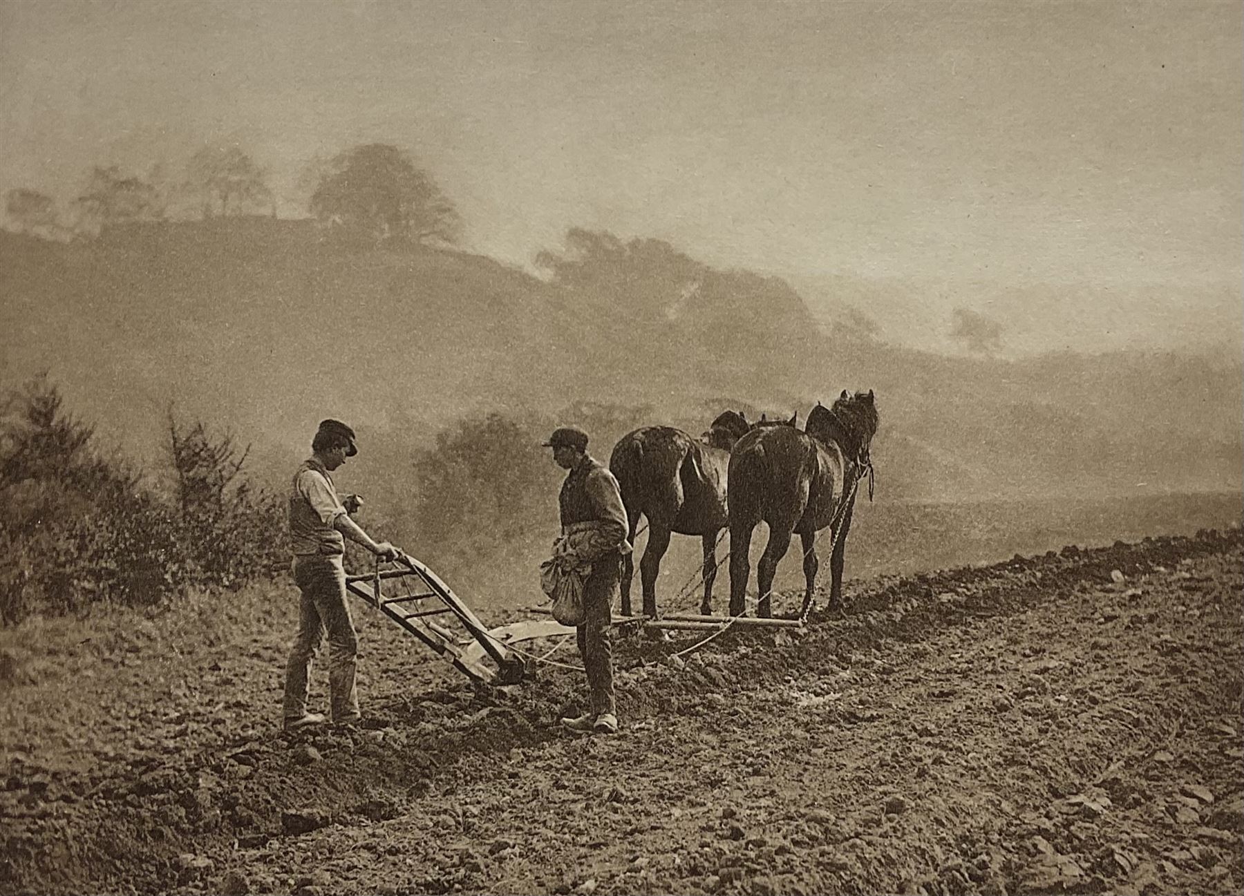 Frank Meadow Sutcliffe (British 1853-1941): 'Dinner Time' - Foulbriggs Field Lealholm Hall Farm, 19th century photographic print signed on the margin in pencil, with embossed border  15cm x 19.5cm; another similar mounted photograph of a Port scene (unframed) (2)