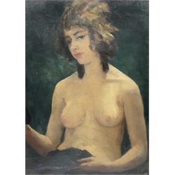 English School (19th/20th century): Female Nude Portrait, oil on canvas indistinctly signed 65cm x 47cm (unframed)