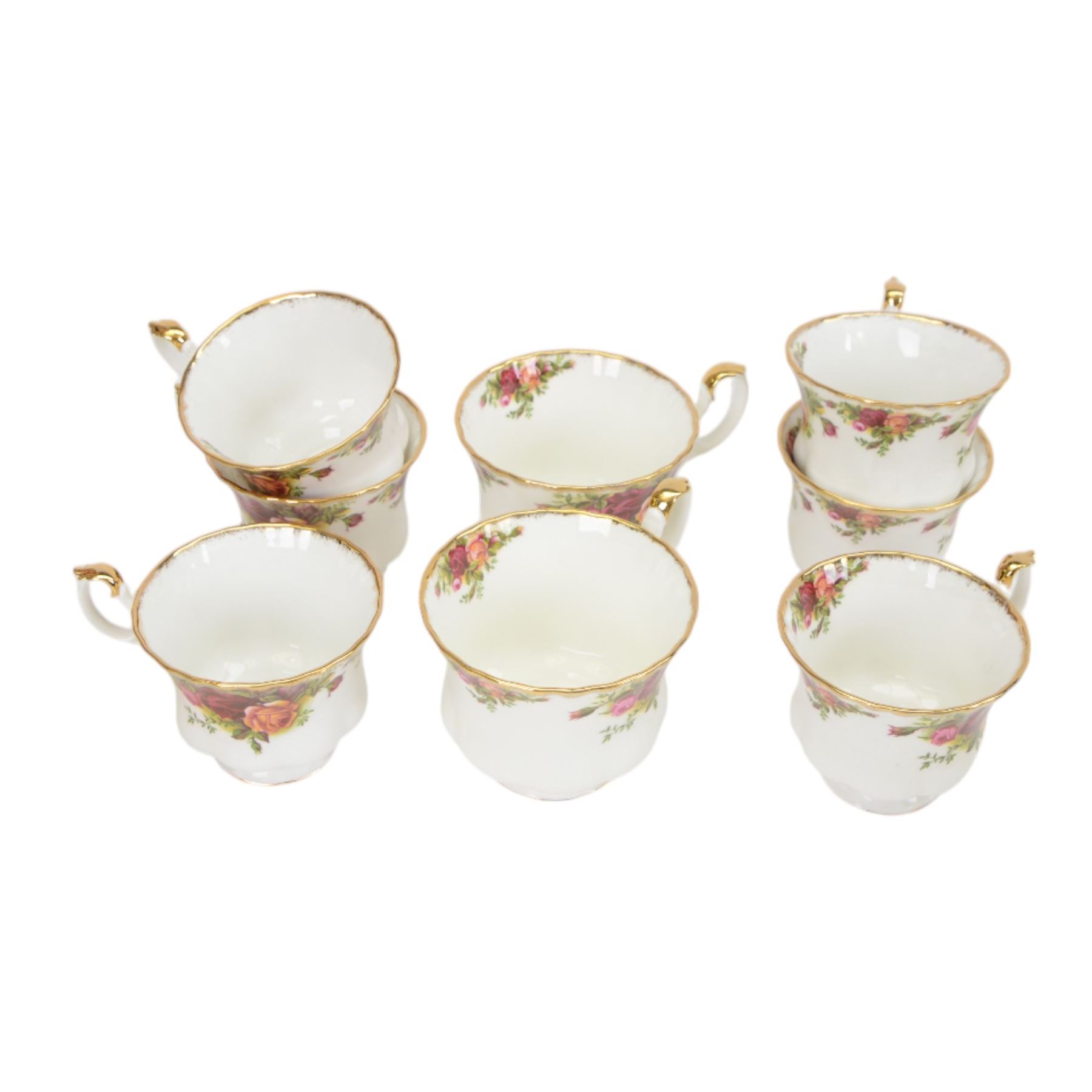 Royal Albert Old Country Roses tea and dinner service, including teapot, coffee pot, milk jug, covered sucrier, six cups and saucers, eight dinner plates, eight soup bowls, sauce boat and saucer etc
