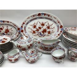 Chinese dinner service, decorated in imari pattern, including covered tureen, eight dinner plates, gravy boat, eight side plates, teapot, sucrier, jug, etc (76)