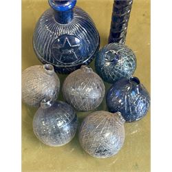 Collection of Victorian Bristol blue glass fire grenades, including an intact 'Star Hardens hand grenade fire extinguisher,' six smaller examples, some reading WW Greener, and a Minimax patent. (8) - COLLECTION BY APPOINTMENT FROM: The White House, Thirsk Road, Easingwold, York, YO61 3NF - CALL 01723 507111 TO ARRANGE