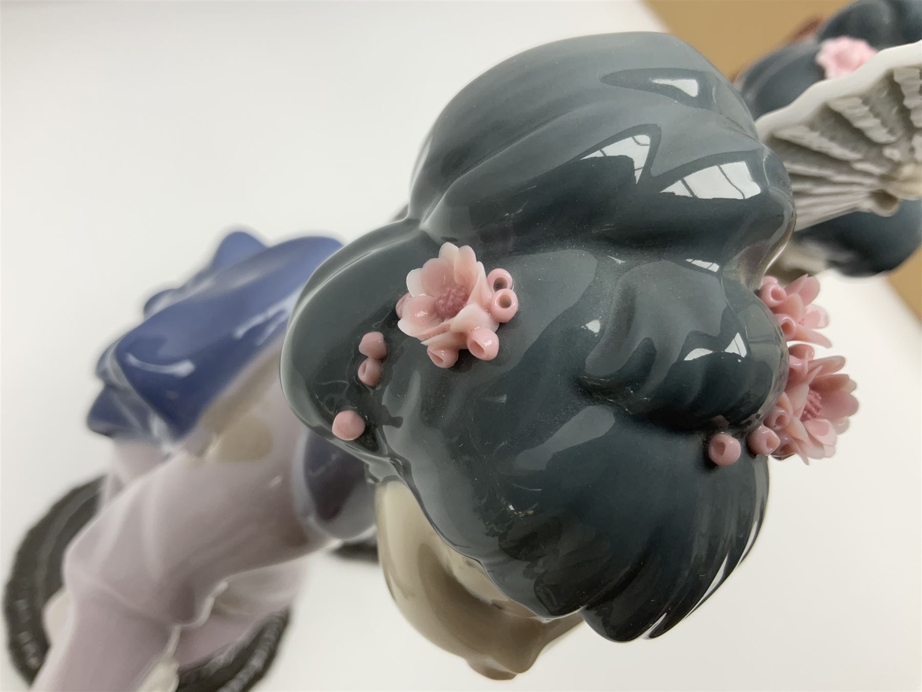 Three Lladro Japanese figures, comprising Sayonara no. 4989, Chrysanthemum no. 4990 and Madame Butterfly no. 4991, largest H30cm