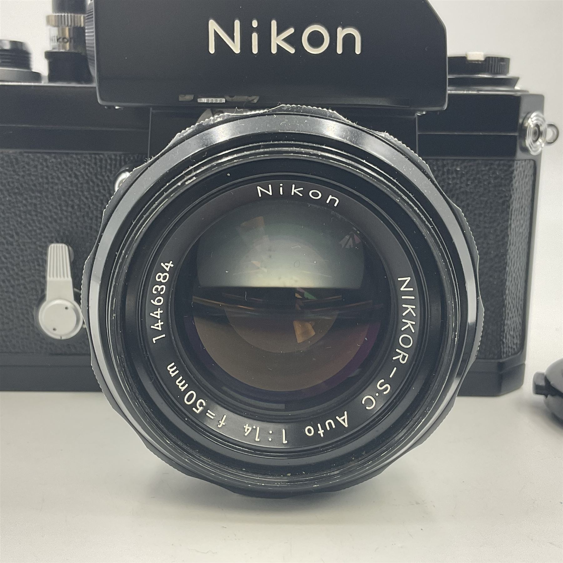 Nikon F Photomic Tn camera body, serial no. 6876146, circa 1967 with 'Nikon NIKKOR-S.C Auto 1:1.4 f=50mm' lens, serial no. 1446384 