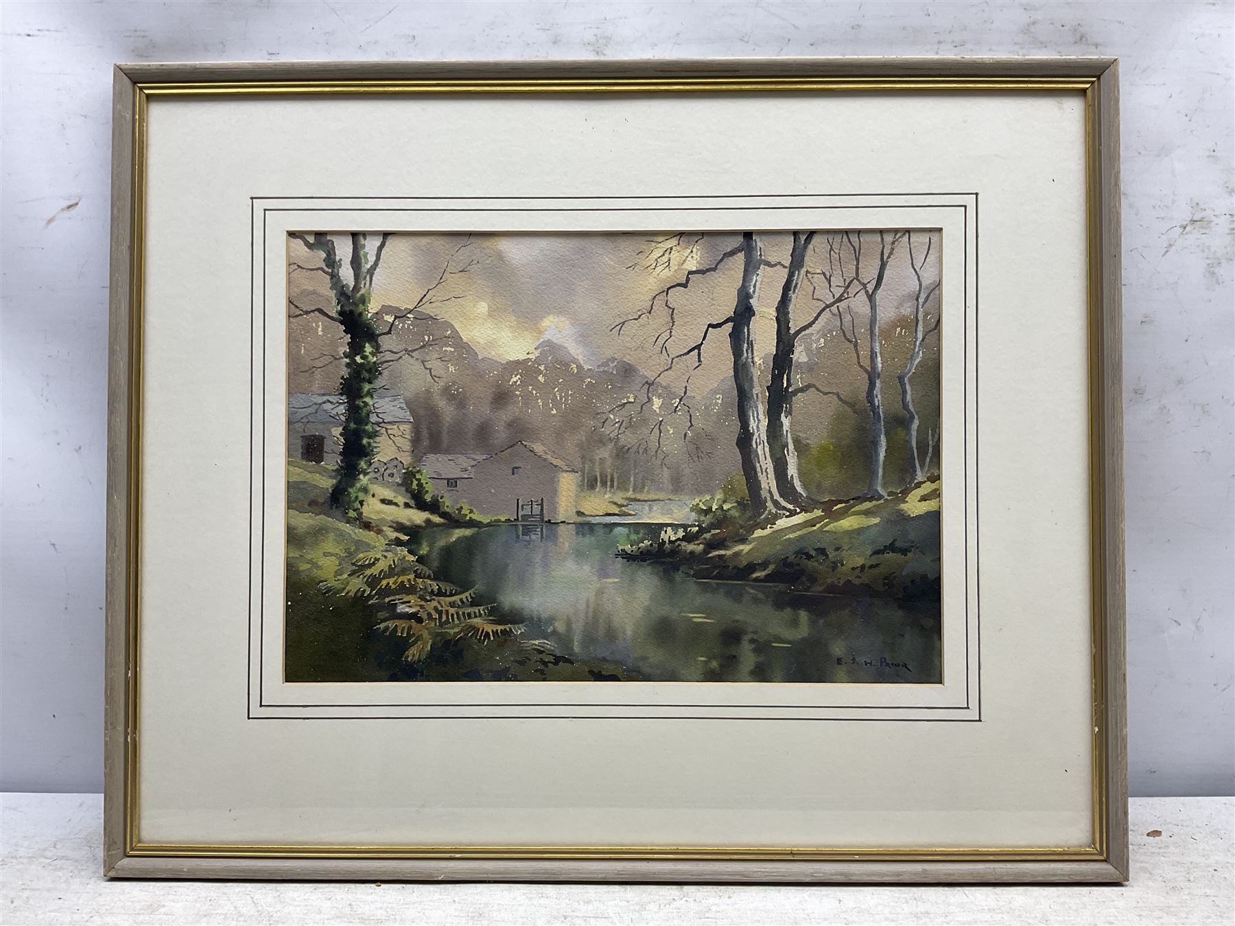 Ebenezer John Woods (Jack) Prior (British 1914-1988): 'Old Water Mill - Beetham', watercolour signed, titled on label verso 24cm x 35cm