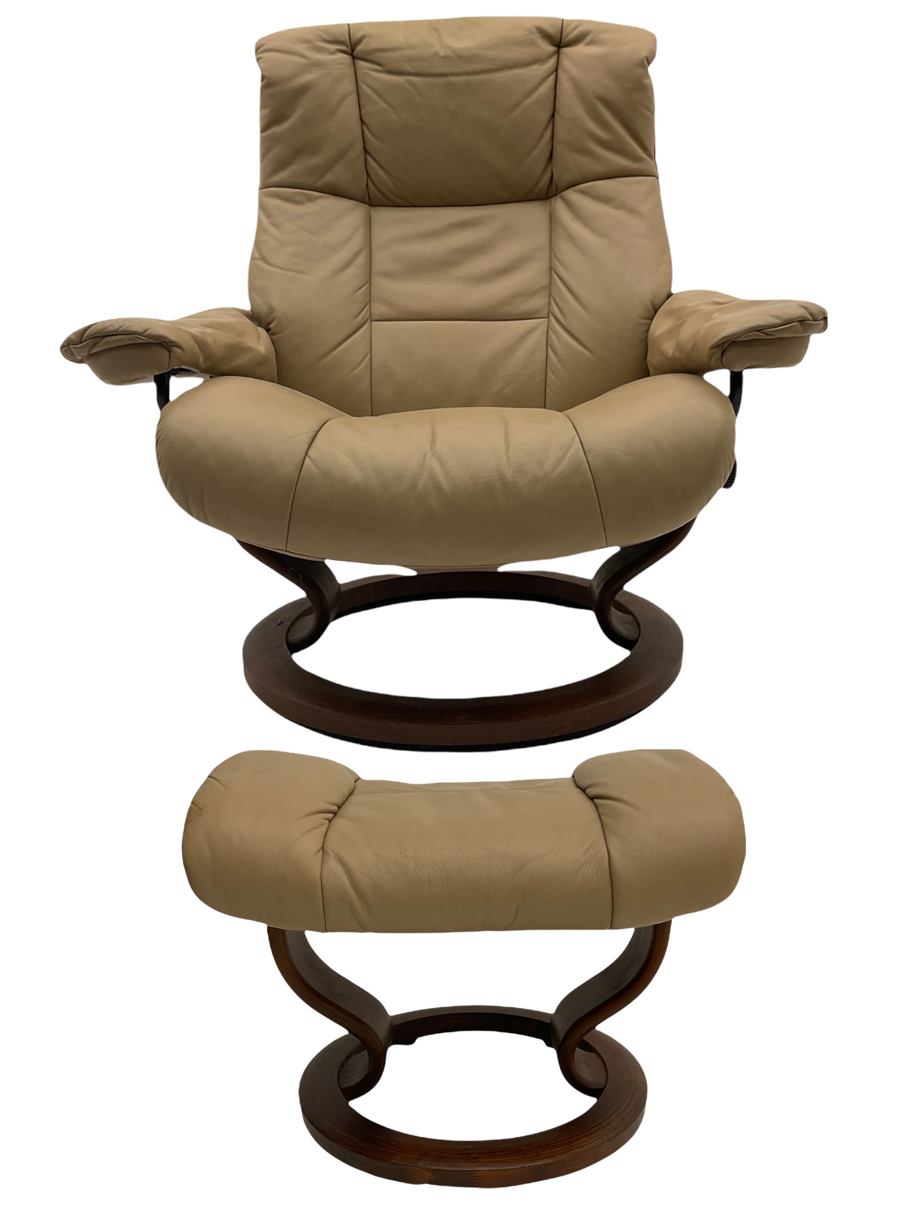 Ekornes Stressless Cream Leather Reclining Chair with Matching Footstool