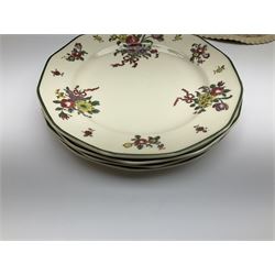 Royal Doulton part dinner service in Old Leeds Sprays pattern,  to include cheese dome, teapot and stand, egg cups etc, together with a selection of floral doilies.  