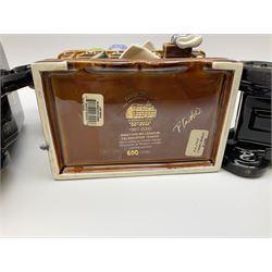 Three Ringtons novelty teapots, comprising The Ringtons Van teapot, the Tea Merchant teapot, and Millenium Celebration teapot. 