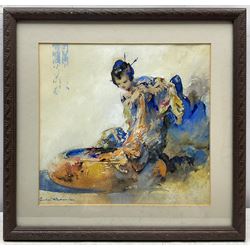 Charles Thornton (Early 20th century): Oriental Lady, watercolour and gouache over pencil indistinctly signed 25cm x 27cm