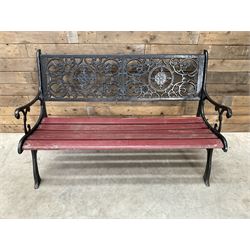 Cast iron and wood slatted garden bench